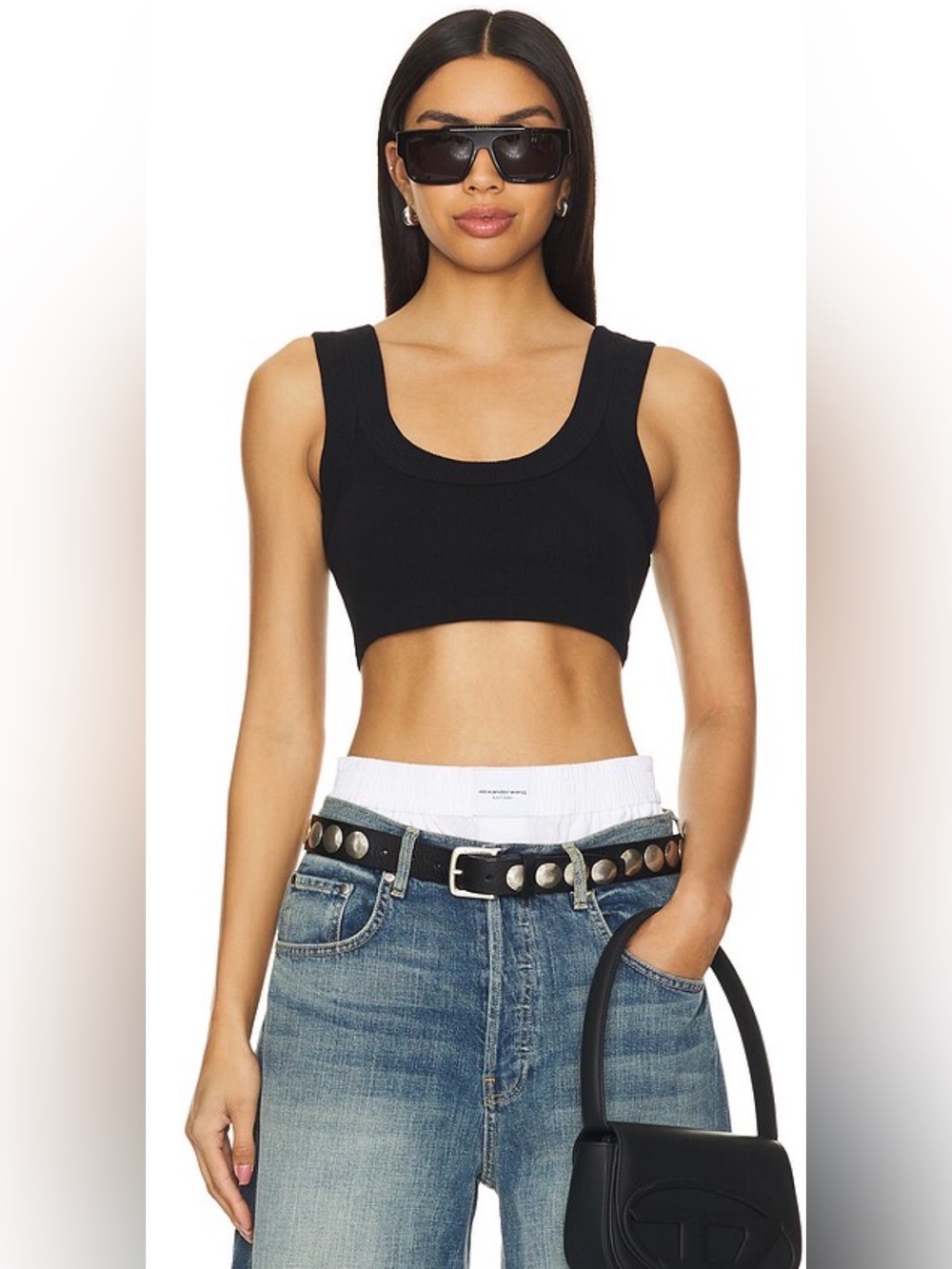 Alexander Wang Black Ribbed Criss-Cross Back Crop Bra Top XSmall $175